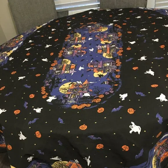 Fabric Halloween Haunted House Oblong Tablecloth 60x80  WTappestryShelf - Picture 8 of 8